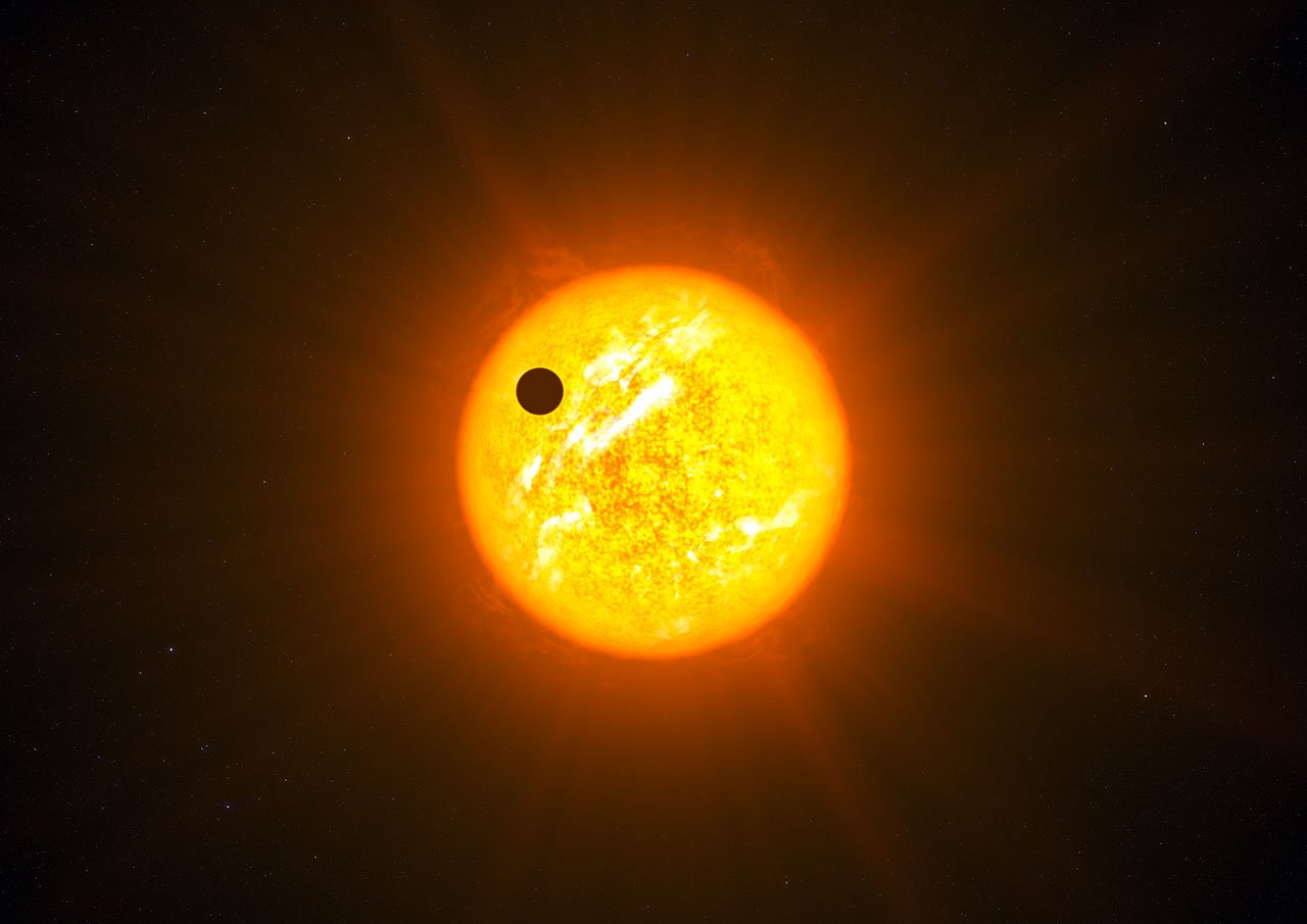 Vue d'artiste du transit d'une exoplanète devant son étoile